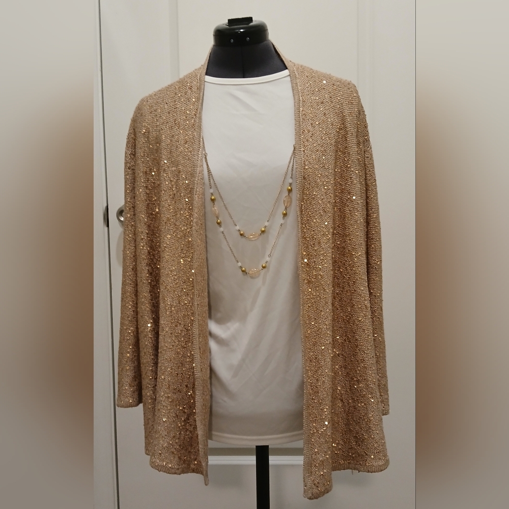 NWT Alfred Dunner Almond Sequin Sweater & Shirt With Necklace Set